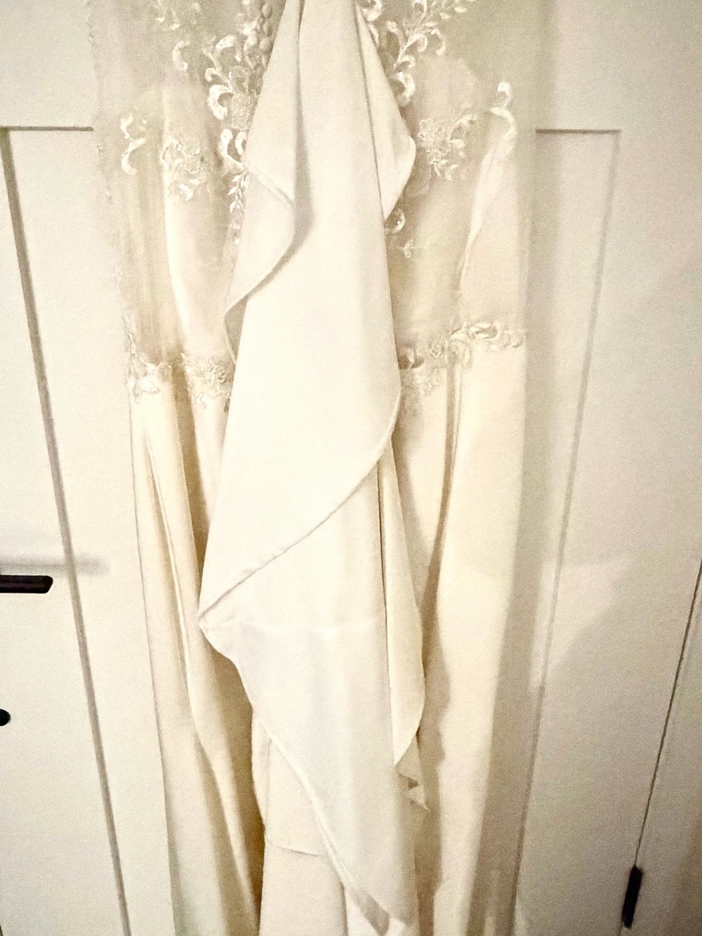 Classic White Lace Bodice Wedding Gown with Front Slit - Picture 12 of 13
